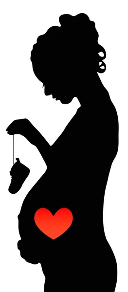 Έγκυος κοπέλα με παπούτσια και κόκκινη καρδιά — Διανυσματικό Αρχείο