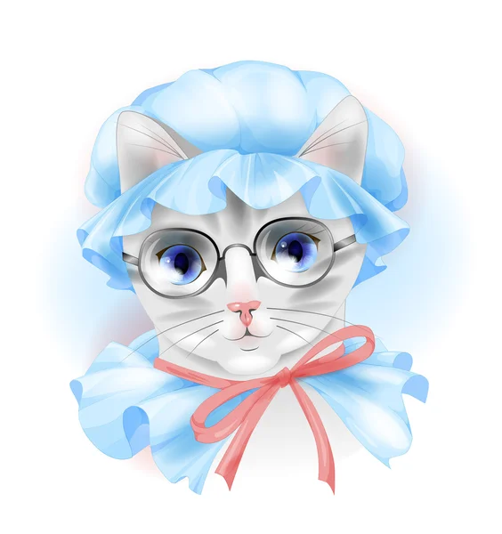 안경 빈티지 고양이의 초상화 — 스톡 벡터