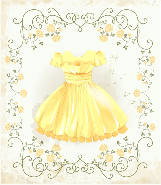Vintage label with yellow dress — Stock Vector