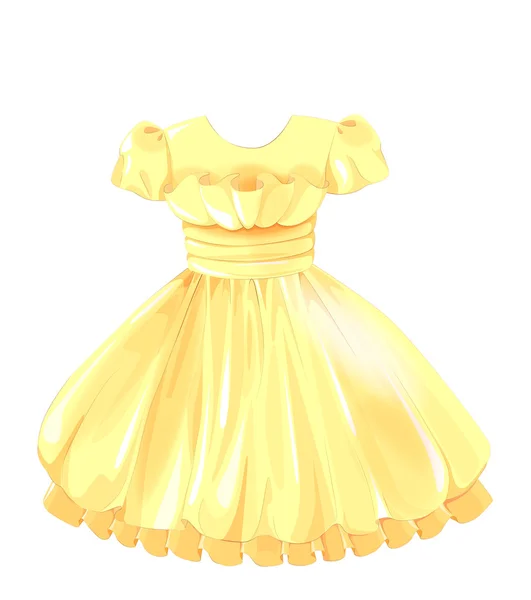 Vintage silk yellow dress — Stock Vector