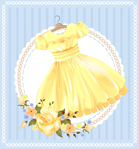 Etiqueta vintage con vestido amarillo — Vector de stock