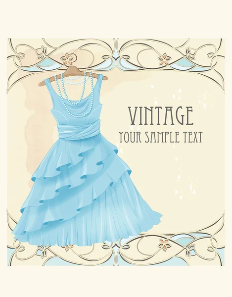 Art nouveau  style vintage  label with blue dress — Stock Vector