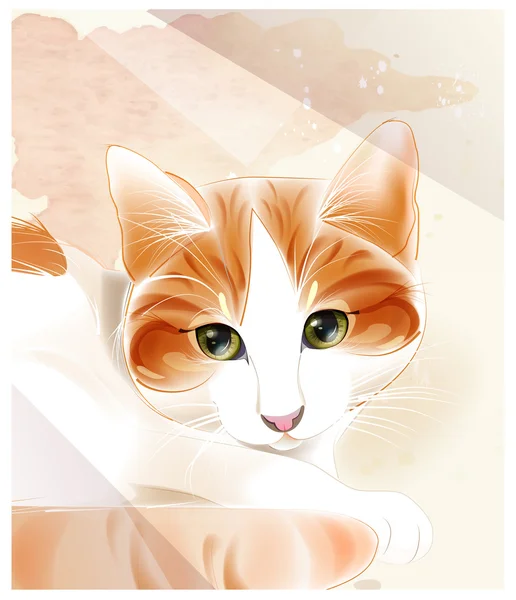 Portrait of the ginger cat. Watercolor background — Stock Vector