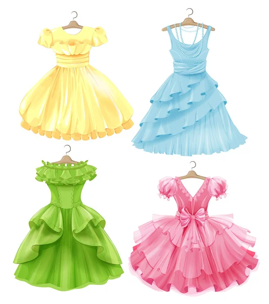 Conjunto de vestidos festivos para niñas. Estilo princesa Ilustración de stock