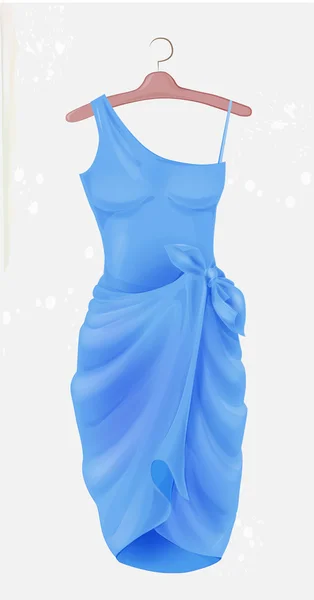 블루 드레스입니다. 파티의 상에 축제 여자의 복장. — 스톡 벡터
