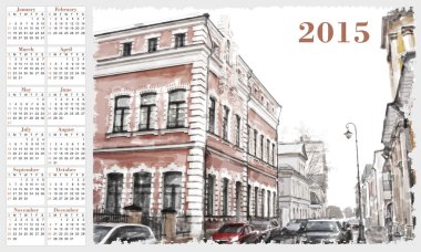 2015 için takvim. Cityscape. Vintage tarzı.