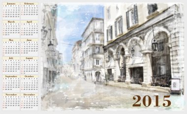 2015 için takvim. Cityscape. Vintage tarzı.