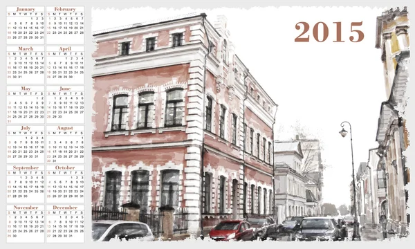 2015 年カレンダー。都市の景観。ビンテージ スタイル. — ストックベクタ