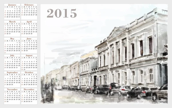 Calendar for 2015. Cityscape. Vintage style. — Stock Vector