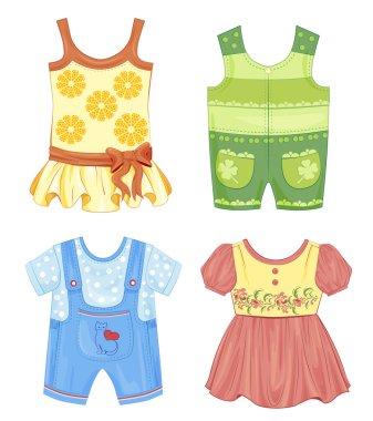 set of seasonal clothes for kids clipart