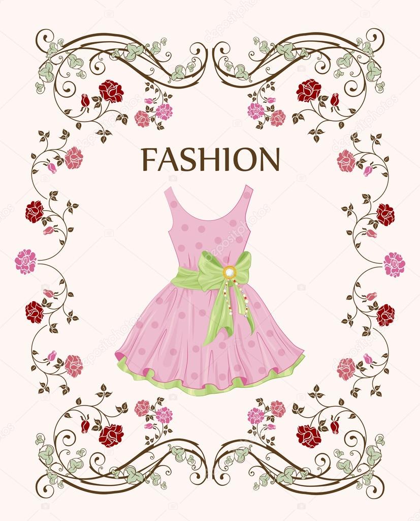 vintage label with pink dress