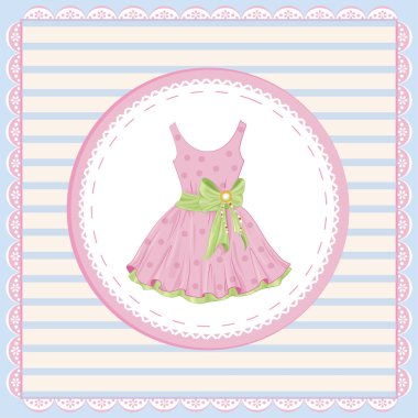 pembe elbise Vintage etiketle yeşil yay ile dekore edilmiştir.