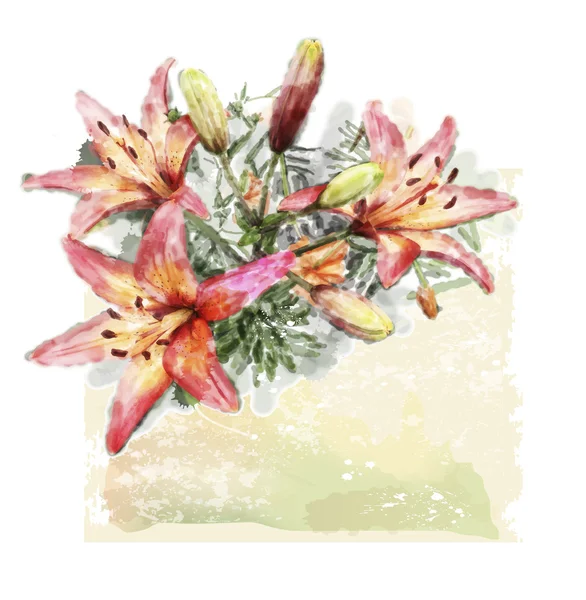 Akvarel ilustrace kytice z lilií — Stockový vektor