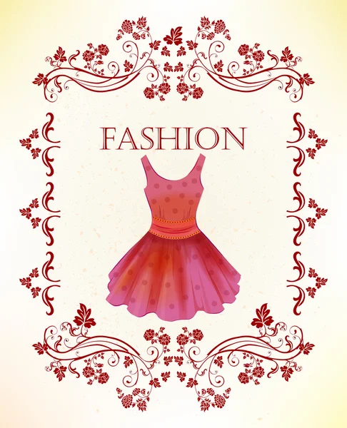 Vintage label with red dress — Stock Vector