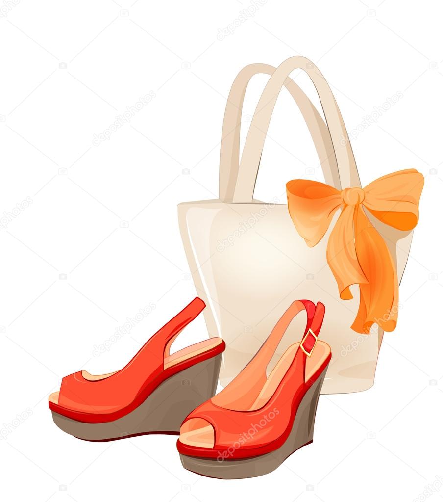 set of  beach bag and shoes 