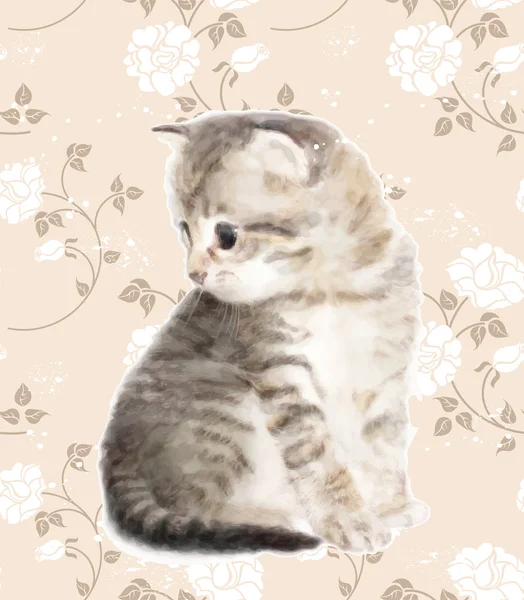 Kitten. Imitatie van aquarel. — Stockvector