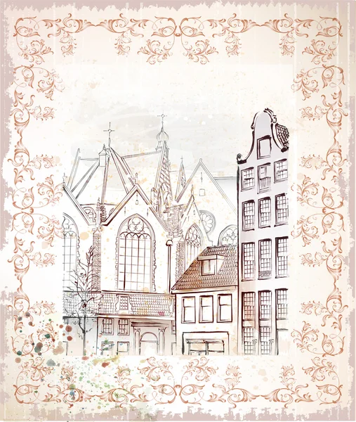 Illustration vintage à main levée d'Amsterdam — Image vectorielle