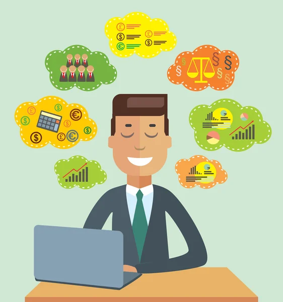 Businessman thinking about business things — Stock Vector