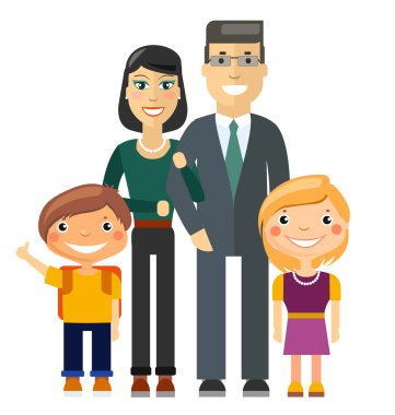 Genç aile - baba, anne, oğlu ve kızı