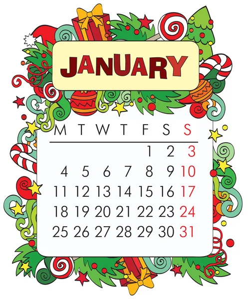 Decorative calendar - January — Stock Vector