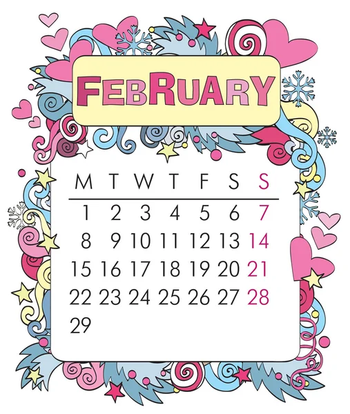 Calendario decorativo - febrero — Vector de stock