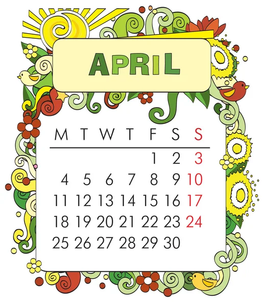 Dekorativa kalender - April — Stock vektor