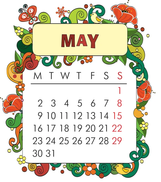 Calendario decorativo - Mayo — Archivo Imágenes Vectoriales