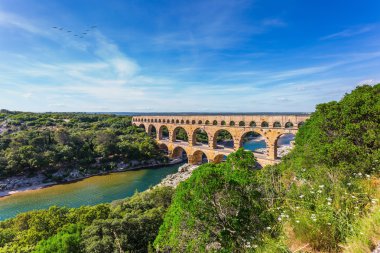 Three-tiered aqueduct bridge Pont du Gard