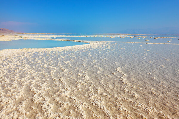 shoaled Dead Sea at coast of Israel.