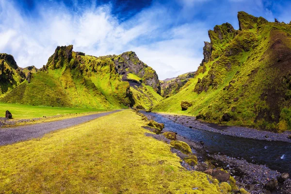 Botten av canyon flöden liten bäck — Stockfoto