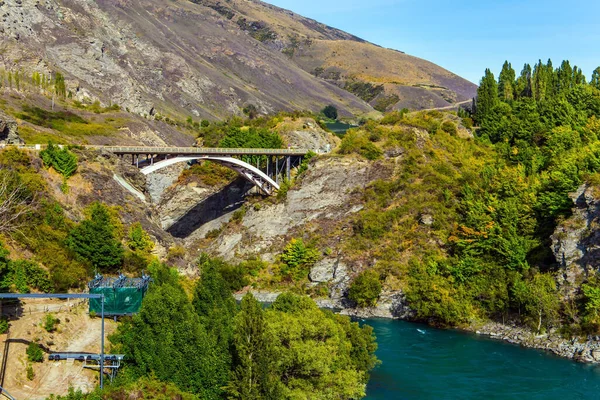 Increíbles Aventuras Nueva Zelanda Viejo Puente Sobre Río Kamarau Agua — Foto de Stock