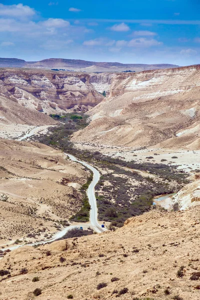 Iniciar Rota Magnífico Desfiladeiro Ein Avdat Oásis Antigo Pitoresco Deserto — Fotografia de Stock