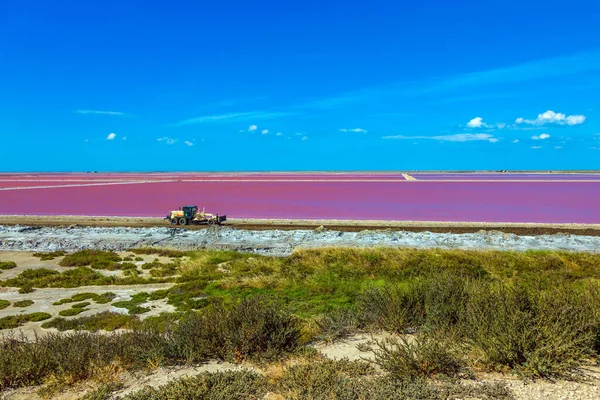 Rosa Saltvattensbukten Saltproduktion Stranden Camargue Frankrikes Medelhavskust Det Enorma Naturreservatet — Stockfoto