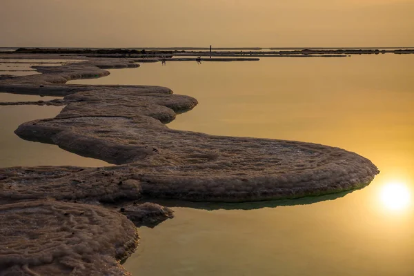 Hiver Nuageux Journée Fraîche Lever Soleil Sur Mer Morte Soleil — Photo