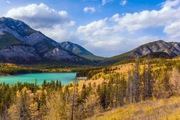 Великолепный Пейзаж Долине Реки Кананаскис Пышная Многоцветная Осень Канадских Скалистых — стоковое фото