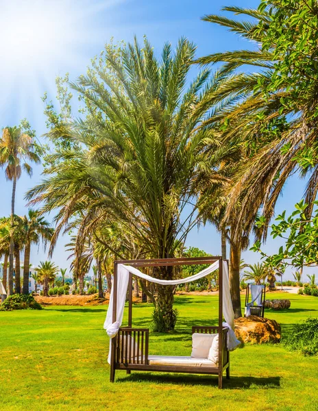 Elegante Cabina Climatica Con Tende Tela Prato Erboso Verde Bella — Foto Stock