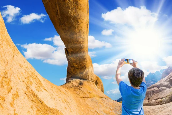 Pintorescos Arcos Piedra Desierto Namib Sol Caliente Mañana Desierto Africano — Foto de Stock
