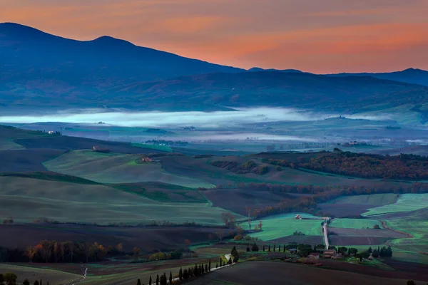 Tuscany Predawn Dusk Photo Taken Protective Wall Ancient City Pienza — Stock Photo, Image