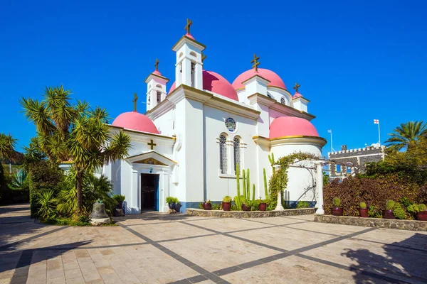 礼拜和朝圣的地方 十二使徒修道院 Monastery Holy Twelve Apostles 是耶路撒冷东正教的修道院 以色列 Capernaum Tiberias湖 — 图库照片