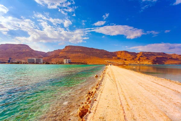 Stortplaats Loopt Door Zee Een Onweer Israël Legendarische Dode Zee — Stockfoto