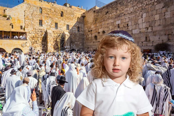 Bendición Los Cohenim Pascua Judíos Rezando Muro Occidental Ceremonia Monte — Foto de Stock