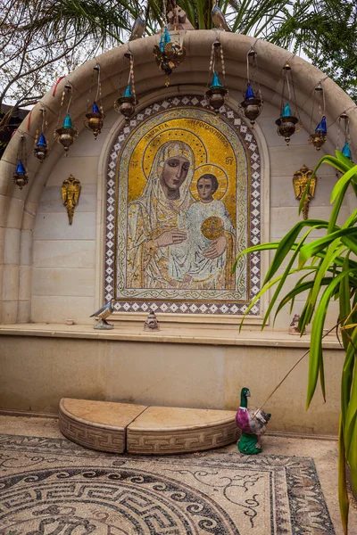 Ícone Virgem Santa Com Menino Jesus Mosteiro Igreja Ortodoxa Jerusalém — Fotografia de Stock