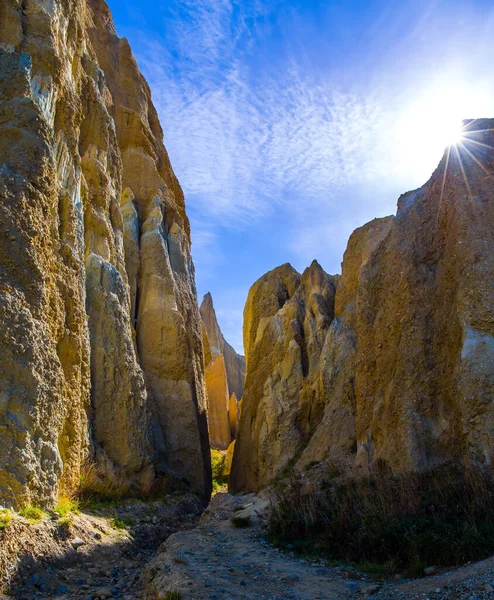 Strette Gole Grandiose Formazioni Terre Naturali Clay Cliffs Omarama Nuova — Foto Stock