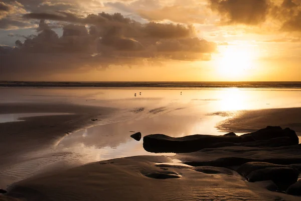 Nordöns Västkust Nya Zeeland Solnedgång Svart Sand Muriway Beach Södra — Stockfoto