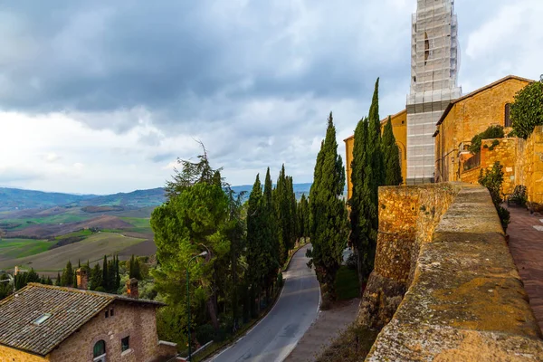 Ancient Medieval City Pienza Tuscany Italy Protective Wall Surrounds City — Stock Photo, Image