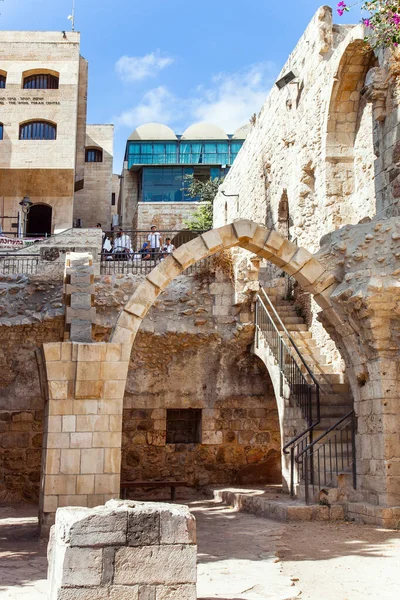 Ruinas Edificios Antiguos Centro Jerusalén Plaza Frente Muro Occidental Del — Foto de Stock
