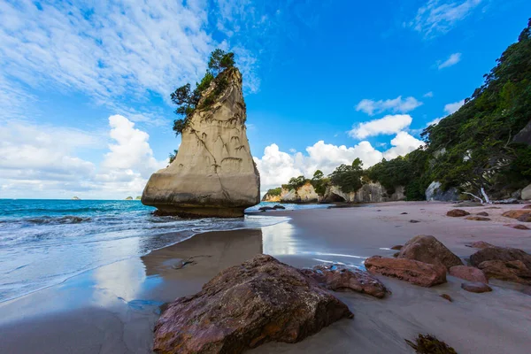 North Island New Zealand Ocean Low Tide Cathedral Cove Sunset — Stock Photo, Image
