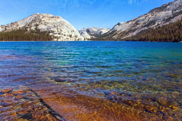Spiagge Pietra Circondano Lago Tenaya Bellissimo Parco Dello Yosemite Lungo — Foto Stock