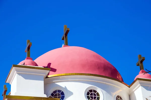 Igreja Ortodoxa Jerusalém Edifício Igreja Branca Neve Com Cúpulas Cor — Fotografia de Stock