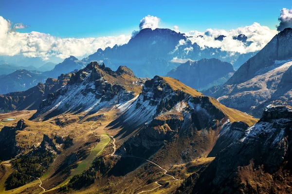 Alpská Silnice Jižního Tyrolska Itálie Passo Pordoi Průsmyk Odděluje Provincii — Stock fotografie